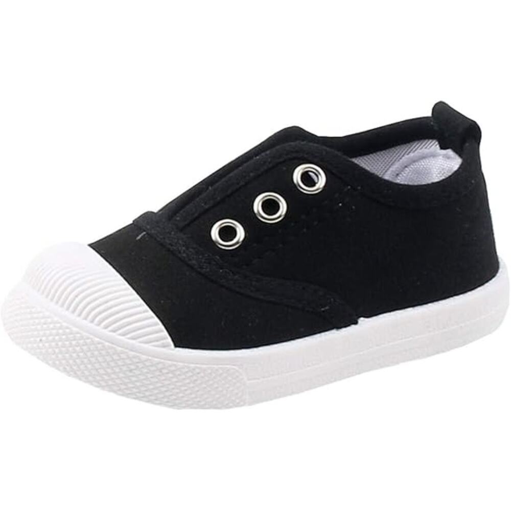 New DADAWEN Toddler Boys Size 11 Black Canvas Slip-On Low Top Sneakers w Flaw